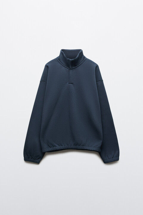 

Свитшот из футера с воротником-стойкой на кнопках, Черный, Свитшот из футера с воротником-стойкой на кнопках