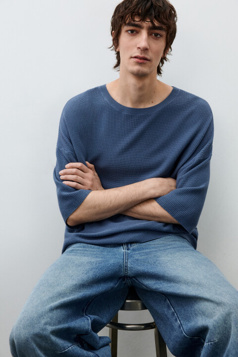 

Футболка свободная из вязаного трикотажа, Голубой, Футболка свободная из вязаного трикотажа