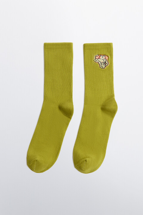 

Носки высокие в рубчик с вышивкой, Зеленый, Носки высокие в рубчик с вышивкой