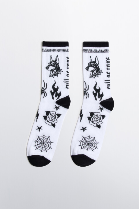 

Носки высокие в рубчик с рисунком, Белый, Носки высокие в рубчик с рисунком