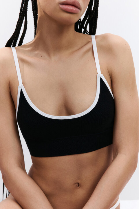 

Бюстгальтер-топ с контрастной окантовкой, Черный, Бюстгальтер-топ с контрастной окантовкой