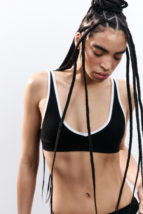 

Бюстгальтер-топ с контрастной окантовкой, Черный, Бюстгальтер-топ с контрастной окантовкой