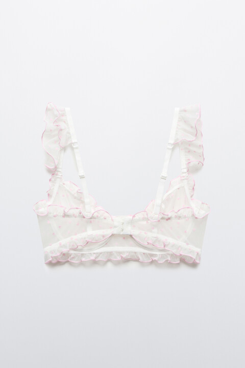 

Бюстгальтер-бра сетчатый с рюшами и принтом, Розовый, Бюстгальтер-бра сетчатый с рюшами и принтом