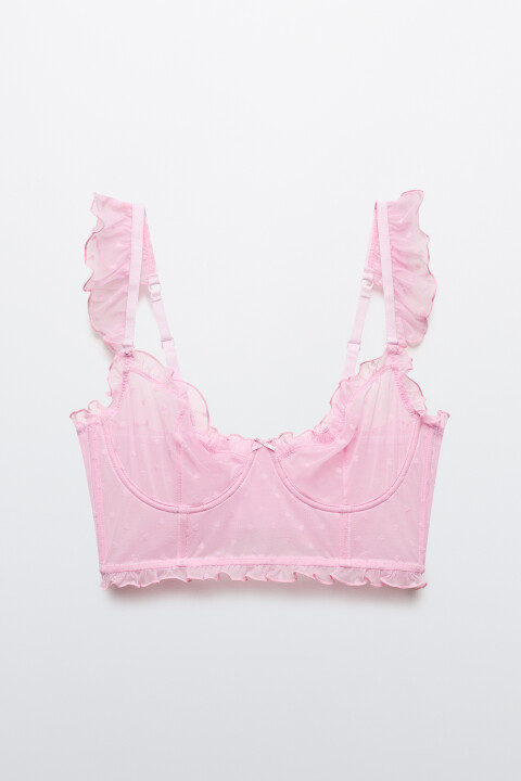 

Бюстгальтер-корсет сетчатый с кружевом и принтом, Розовый, Бюстгальтер-корсет сетчатый с кружевом и принтом