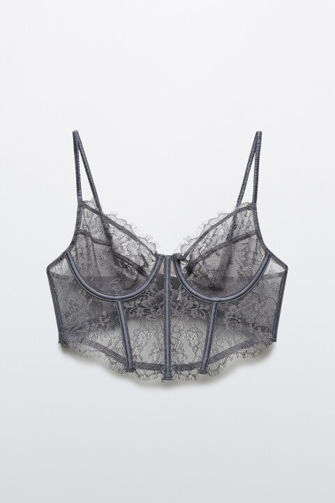 

Бюстгальтер-корсет кружевной, Серый, Бюстгальтер-корсет кружевной