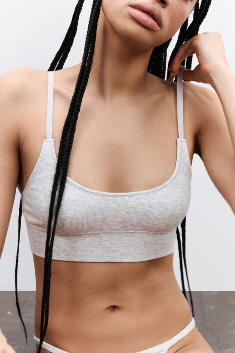 

Бюстгальтер-бра бесшовный в рубчик, Серый, Бюстгальтер-бра бесшовный в рубчик