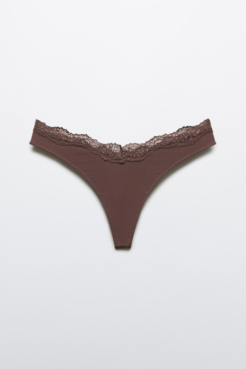 

Трусы-стринги с кружевом и средней посадкой, Коричневый, Трусы-стринги с кружевом и средней посадкой