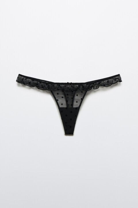 

Трусы-стринги сетчатые с кружевом и принтом, Черный, Трусы-стринги сетчатые с кружевом и принтом