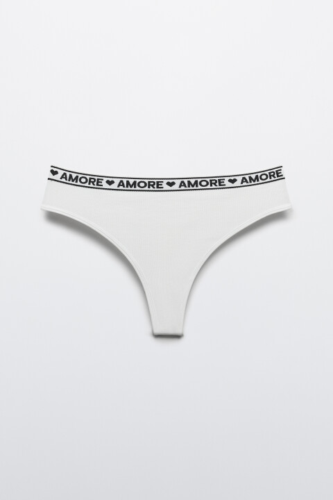 

Трусы-стринги в рубчик с надписью, Белый, Трусы-стринги в рубчик с надписью