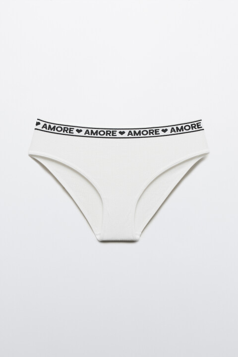 

Трусы-танга в рубчик с надписью, Белый, Трусы-танга в рубчик с надписью