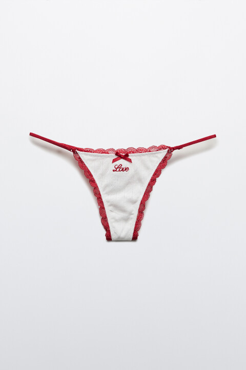 

Трусы-стринги в рубчик с кружевом и бантиком, Белый, Трусы-стринги в рубчик с кружевом и бантиком