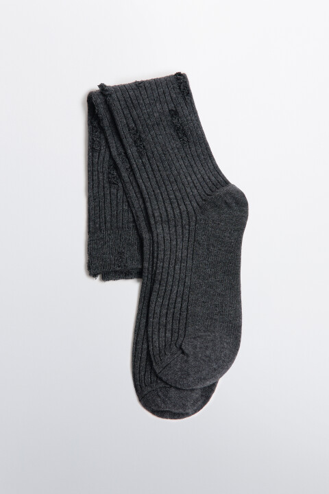 

Гольфы рваные в рубчик, Серый, Гольфы рваные в рубчик