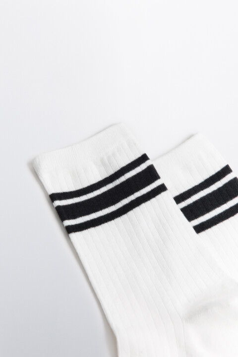 

Носки в рубчик с контрастными полосками, Белый, Носки в рубчик с контрастными полосками