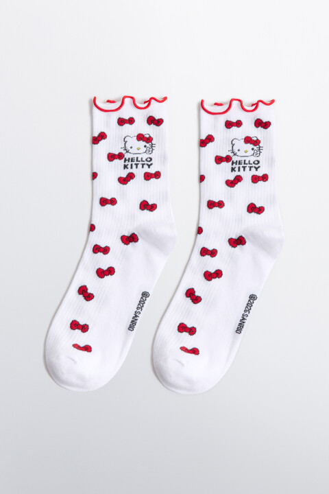 

Носки высокие в рубчик с оборками и принтом, Красный, Носки высокие в рубчик с оборками и принтом