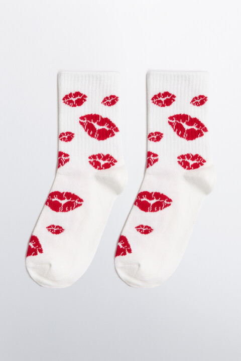 

Носки высокие в рубчик с поцелуями, Красный, Носки высокие в рубчик с поцелуями