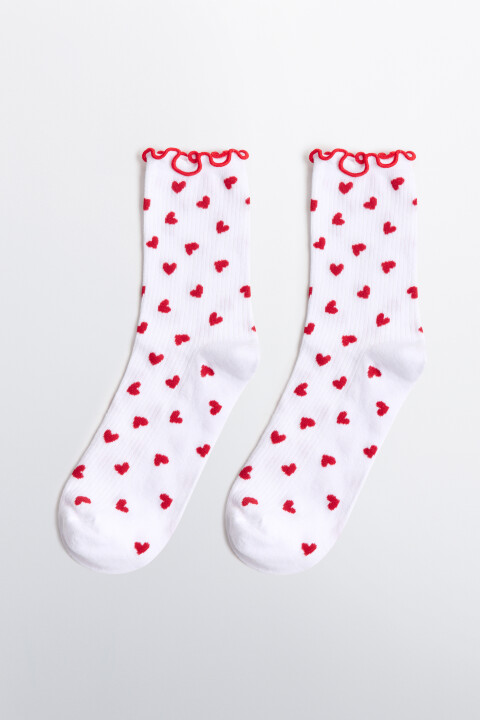 

Носки высокие в рубчик с оборками и принтом, Розовый, Носки высокие в рубчик с оборками и принтом