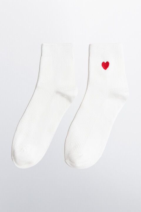 

Носки высокие в рубчик с сердечком, Белый, Носки высокие в рубчик с сердечком