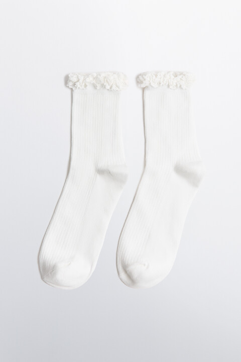 

Носки высокие в рубчик с кружевом, Белый, Носки высокие в рубчик с кружевом