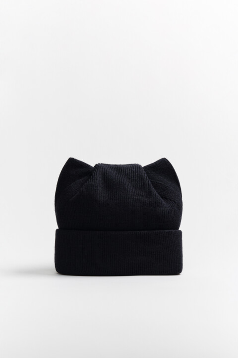 

Шапка-бини с ушками и кашемиром, Черный, Шапка-бини с ушками и кашемиром