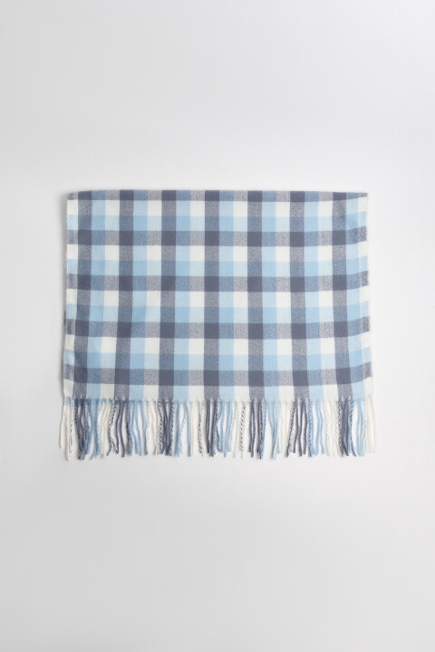 

Шарф-палантин тонкий в клетку с бахромой, Синий, Шарф-палантин тонкий в клетку с бахромой