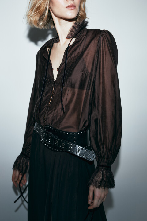 

Ремень-пояс с люверсами и заклепками, Черный, Ремень-пояс с люверсами и заклепками