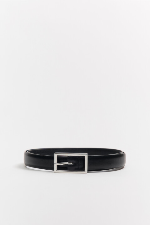 

Ремень тонкий с кожаной фактурой, Черный, Ремень тонкий с кожаной фактурой