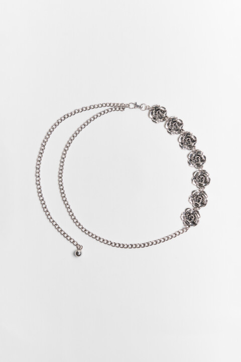 

Пояс-цепочка декоративный с розами, Серый, Пояс-цепочка декоративный с розами