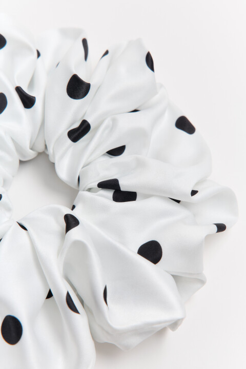 

Резинка для волос атласная в горошек, Белый, Резинка для волос атласная в горошек