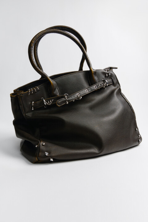 

Сумка-тоут с кожаной фактурой и ремешками, Черный, Сумка-тоут с кожаной фактурой и ремешками