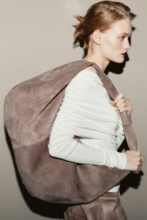 

Сумка-хобо с замшевой фактурой, Бежевый, Сумка-хобо с замшевой фактурой