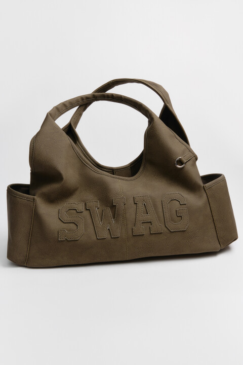 

Сумка-тоут с кожаной фактурой и вышивкой, Зеленый, Сумка-тоут с кожаной фактурой и вышивкой