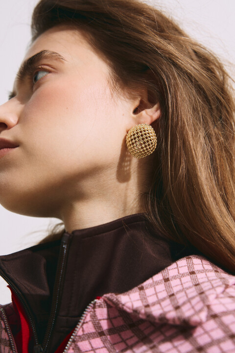 

Серьги объемные с декором из заклепок, Желтый, Серьги объемные с декором из заклепок