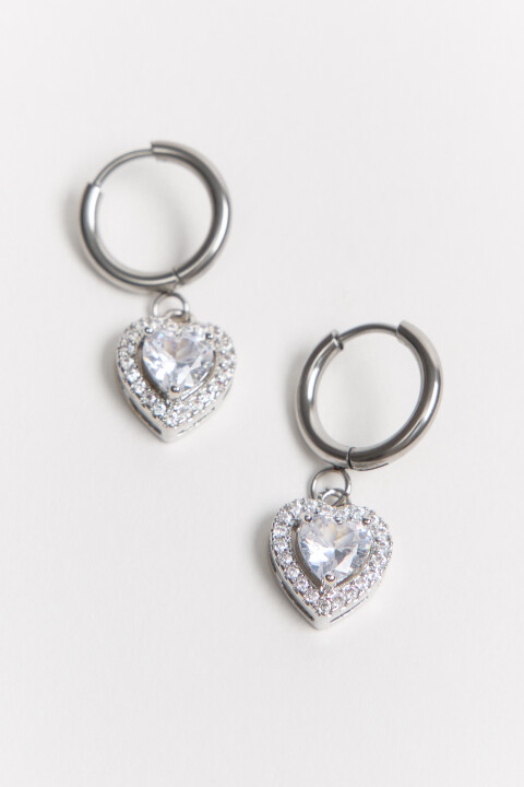 

Серьги-кольца с сердечками и стразами, Серый, Серьги-кольца с сердечками и стразами