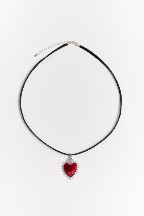 

Колье атласное с подвеской-сердечком, Серый, Колье атласное с подвеской-сердечком