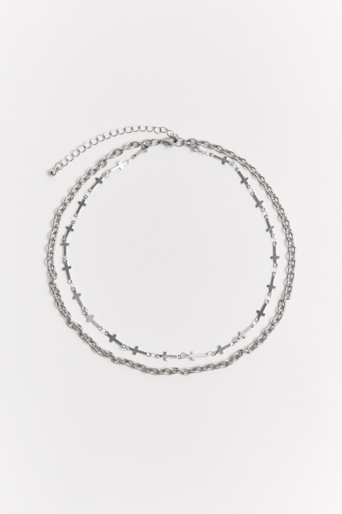 

Колье-чокер с цепочкой и крестиками, Серый, Колье-чокер с цепочкой и крестиками