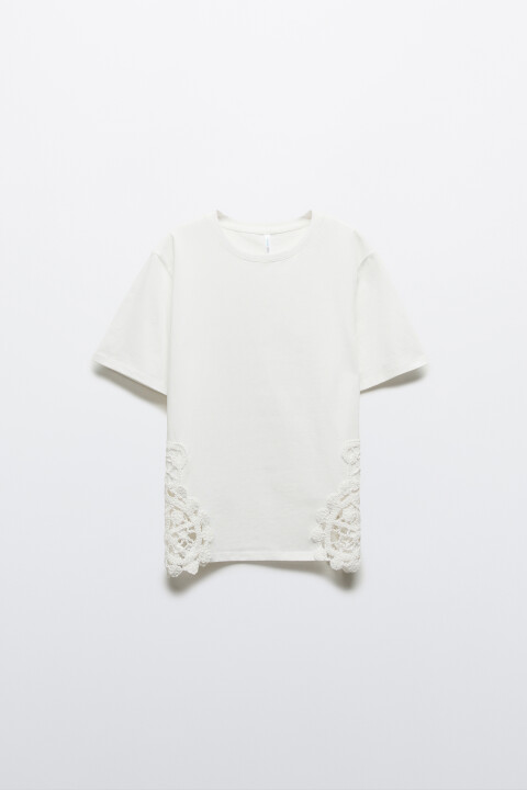 

Футболка хлопковая с вязаной отделкой, Белый, Футболка хлопковая с вязаной отделкой