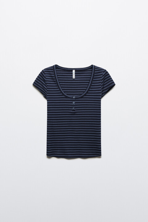 

Футболка-топ приталенная на пуговицах с принтом, Синий, Футболка-топ приталенная на пуговицах с принтом