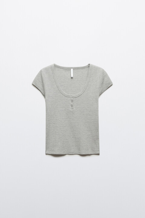 

Футболка-топ облегающая на пуговицах, Серый, Футболка-топ облегающая на пуговицах