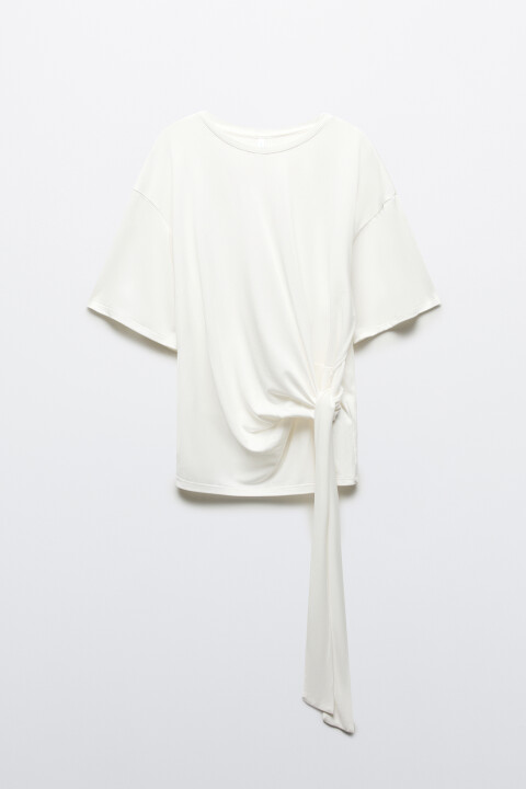 

Футболка со сборкой на завязках, Белый, Футболка со сборкой на завязках