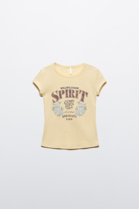 

Футболка хлопковая облегающая с принтом, Желтый, Футболка хлопковая облегающая с принтом