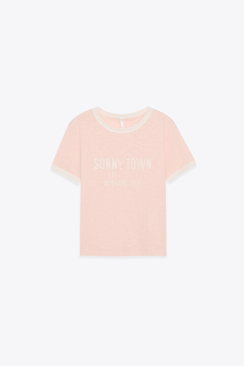 

Футболка-топ облегающая с состаренным принтом, Бежевый, Футболка-топ облегающая с состаренным принтом