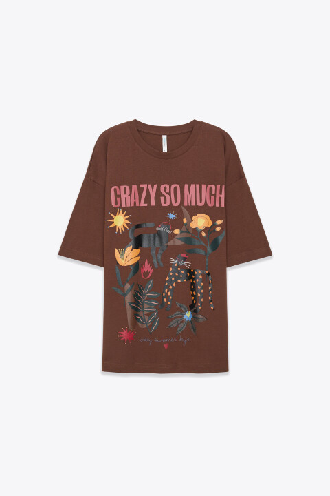 

Футболка оверсайз хлопковая с принтом, Белый, Футболка оверсайз хлопковая с принтом