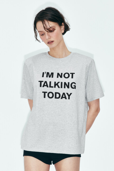 

Футболка-топ хлопковая с принтом и подплечниками, Серый, Футболка-топ хлопковая с принтом и подплечниками