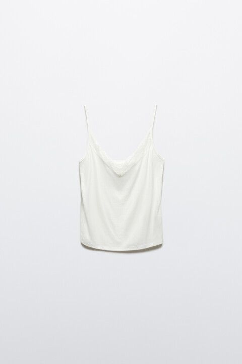 

Майка-топ с кружевом и лиоцеллом, Белый, Майка-топ с кружевом и лиоцеллом