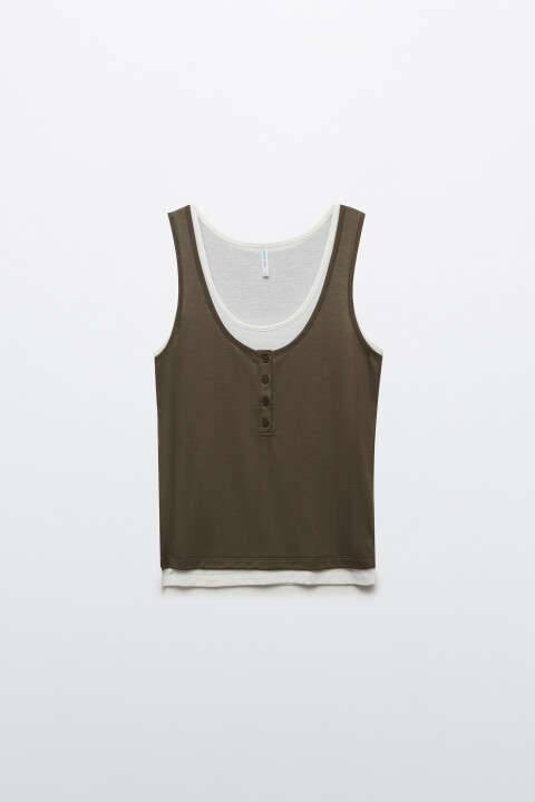 

Майка-топ на пуговицах с имитацией второго слоя, Зеленый, Майка-топ на пуговицах с имитацией второго слоя