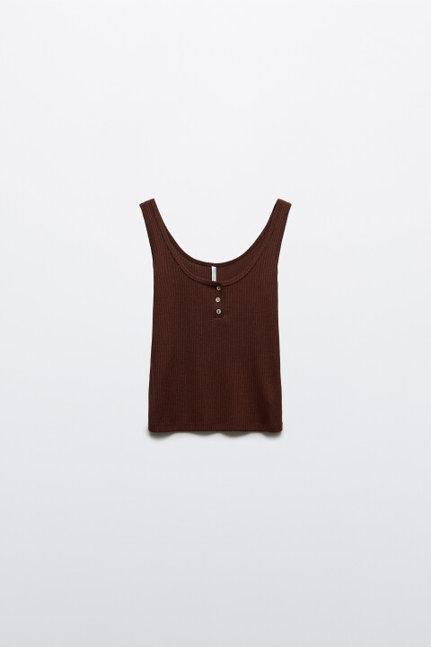 

Майка-топ в рубчик с вискозой на пуговицах, Коричневый, Майка-топ в рубчик с вискозой на пуговицах