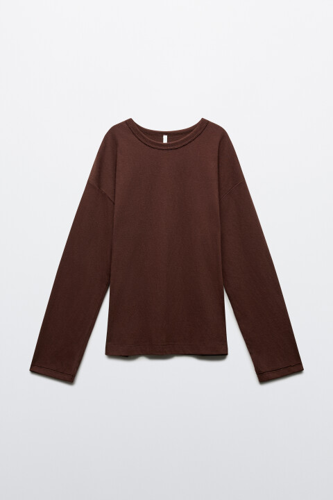 

Лонгслив свободный базовый, Коричневый, Лонгслив свободный базовый