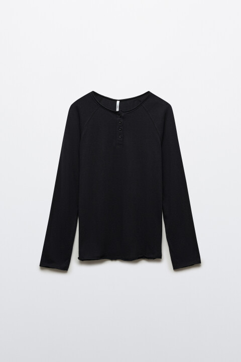 

Лонгслив на пуговицах с необработанными краями, Черный, Лонгслив на пуговицах с необработанными краями