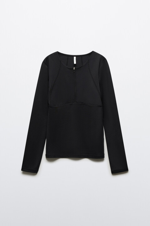 

Лонгслив облегающий на молнии с прострочками, Черный, Лонгслив облегающий на молнии с прострочками