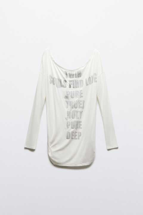 

Лонгслив с открытыми плечами и принтом, Белый, Лонгслив с открытыми плечами и принтом